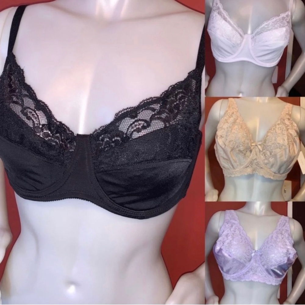 Pink K brand lace cotton wire bras  “new” size 34B blk/white